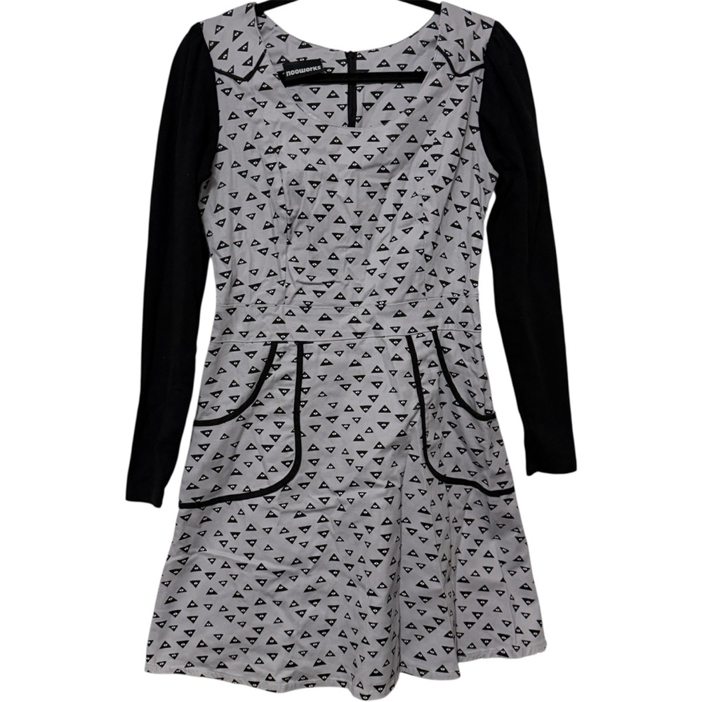 Nooworks Sz M Stylish Black and Gray Patterned Dress Possibly Customized